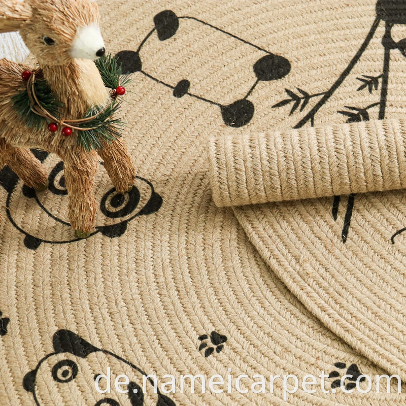 Eco-friendly natural hemp Jute printed round play mats for baby Kids children